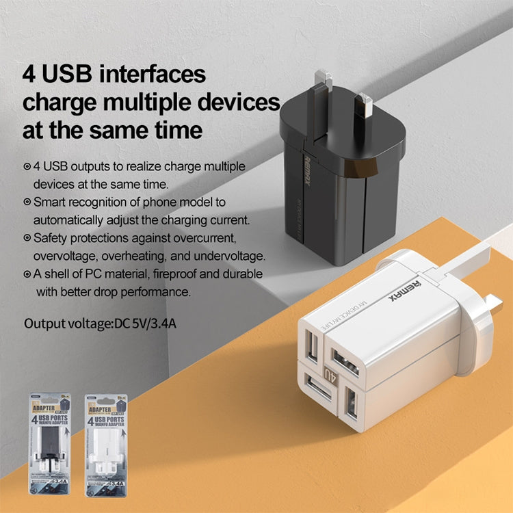 REMAX RP-U43 3.4A 4 USB Port Fast Charger, Specification:UK Plug(White) - USB Charger by REMAX | Online Shopping UK | buy2fix