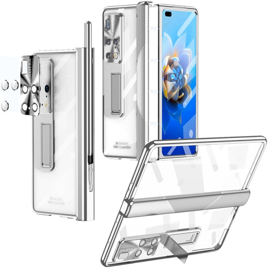 For Huawei Mate X2 Magnetic Hinges Plating Phone Case with Holder(Silver) - Huawei Cases by buy2fix | Online Shopping UK | buy2fix