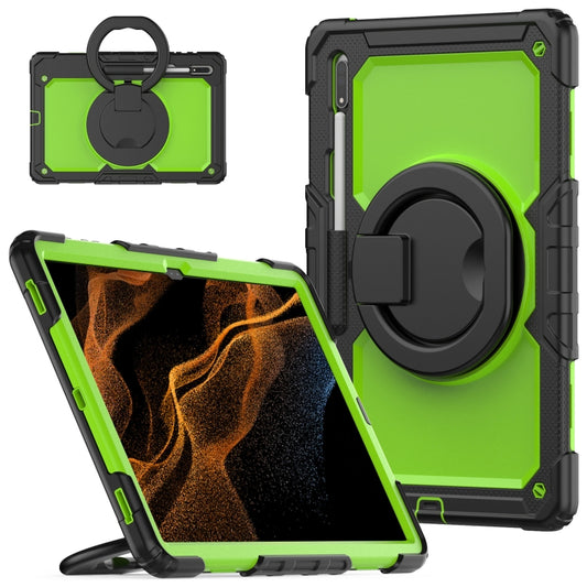 For Samsung Galaxy Tab S8 Ultra Bracelet Holder Silicone + PC Tablet Case(Yellow Green) - Galaxy Tab S8 Ultra Cases by buy2fix | Online Shopping UK | buy2fix