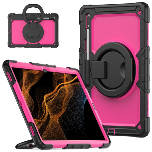 For Samsung Galaxy Tab S8 Ultra Bracelet Holder Silicone + PC Tablet Case(Rose Red) - Galaxy Tab S8 Ultra Cases by buy2fix | Online Shopping UK | buy2fix