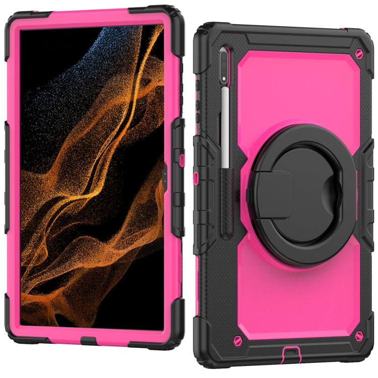 For Samsung Galaxy Tab S8 Ultra Bracelet Holder Silicone + PC Tablet Case(Rose Red) - Galaxy Tab S8 Ultra Cases by buy2fix | Online Shopping UK | buy2fix