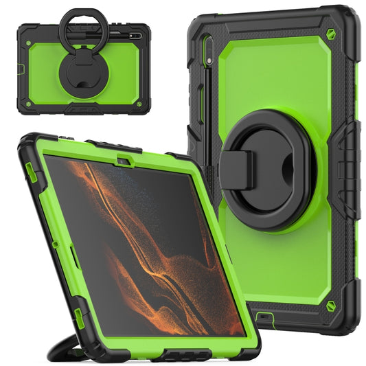 For Samsung Galaxy Tab S8+ / S7+ Bracelet Holder Silicone + PC Tablet Case(Yellow Green) - Galaxy Tab S8+ Cases by buy2fix | Online Shopping UK | buy2fix