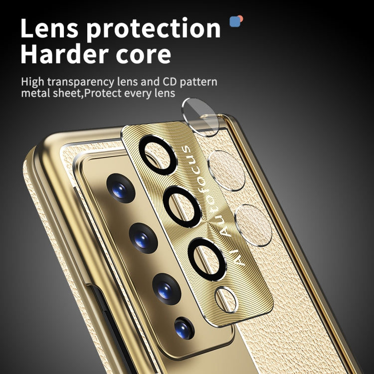 For Samsung Galaxy Z Fold3 5G Litchi Pattern Magnetic Shell Film Integrated Shockproof Phone Case(Champagne Gold) - Galaxy Phone Cases by buy2fix | Online Shopping UK | buy2fix