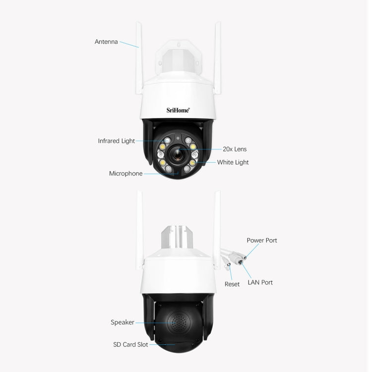 SriHome SH041 5.0MP 20X Optical Zoom 2.4G/5G WiFi Waterproof AI Auto Tracking H.265 Video Surveillance, Plug Type:US Plug(White) - Security by buy2fix | Online Shopping UK | buy2fix