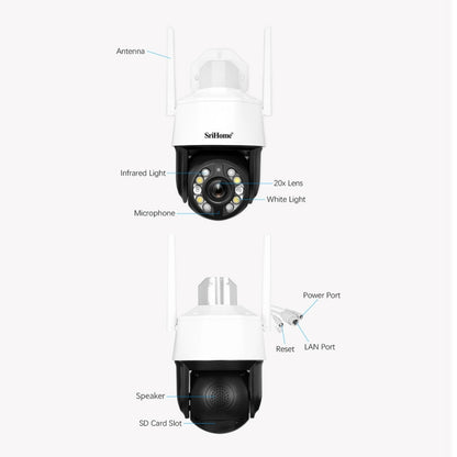 SriHome SH041 5.0MP 20X Optical Zoom 2.4G/5G WiFi Waterproof AI Auto Tracking H.265 Video Surveillance, Plug Type:EU Plug(White) - Security by buy2fix | Online Shopping UK | buy2fix