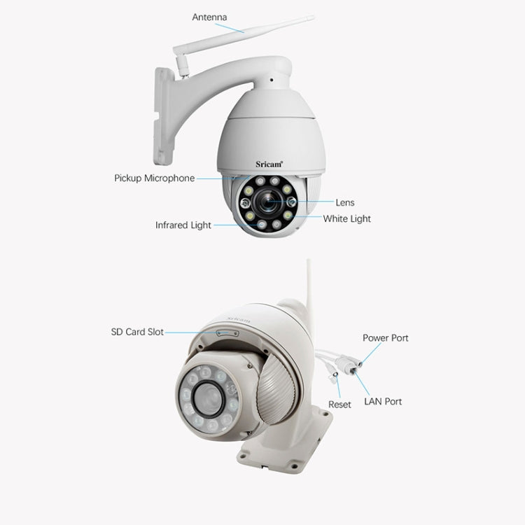 Sricam SP008C 5MP 10X Zoom IP66 Waterproof CCTV WiFi IP Camera Monitor, Plug Type:EU Plug(White) - Security by Sricam | Online Shopping UK | buy2fix