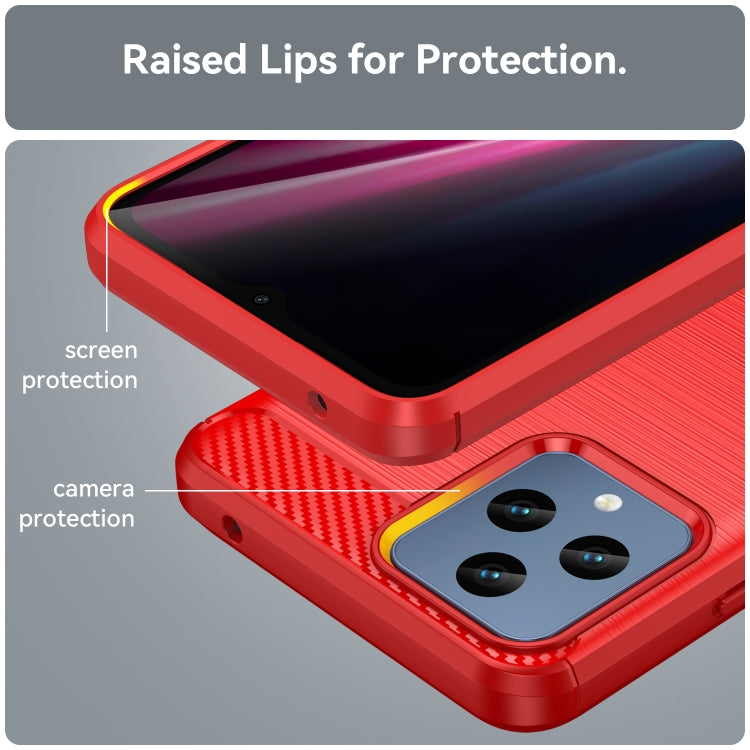 For T-Mobile REVVL 6 5G Brushed Texture Carbon Fiber TPU Phone Case (Red) - More Brand by buy2fix | Online Shopping UK | buy2fix