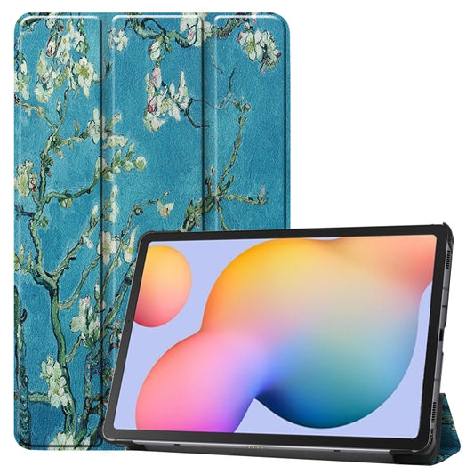 For Samsung Galaxy Tab S6 Lite P610 10.4 inch Colored Drawing Horizontal Flip Leather Case, with Three-folding Holder(Apricot Flower) - Samsung Accessories by buy2fix | Online Shopping UK | buy2fix