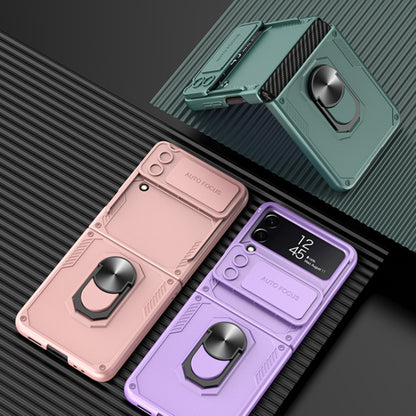 For Samsung Galaxy Z Flip4 GKK Carbon Brazing Pattern Shockproof Armor PC Phone Case with Ring Holder(Purple) - Galaxy Z Flip4 5G Cases by GKK | Online Shopping UK | buy2fix