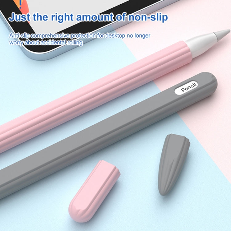 3 in 1 Striped Liquid Silicone Stylus Case with Two Tip Caps For Apple Pencil 1(Grey) - Pencil Accessories by buy2fix | Online Shopping UK | buy2fix