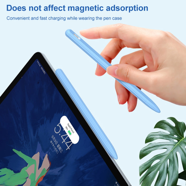 3 in 1 Striped Liquid Silicone Stylus Case with Two Tip Caps For Apple Pencil 1(Midnight Blue) - Pencil Accessories by buy2fix | Online Shopping UK | buy2fix