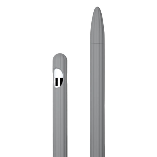 3 in 1 Striped Liquid Silicone Stylus Case with Two Tip Caps For Apple Pencil 2(Grey) - Pencil Accessories by buy2fix | Online Shopping UK | buy2fix