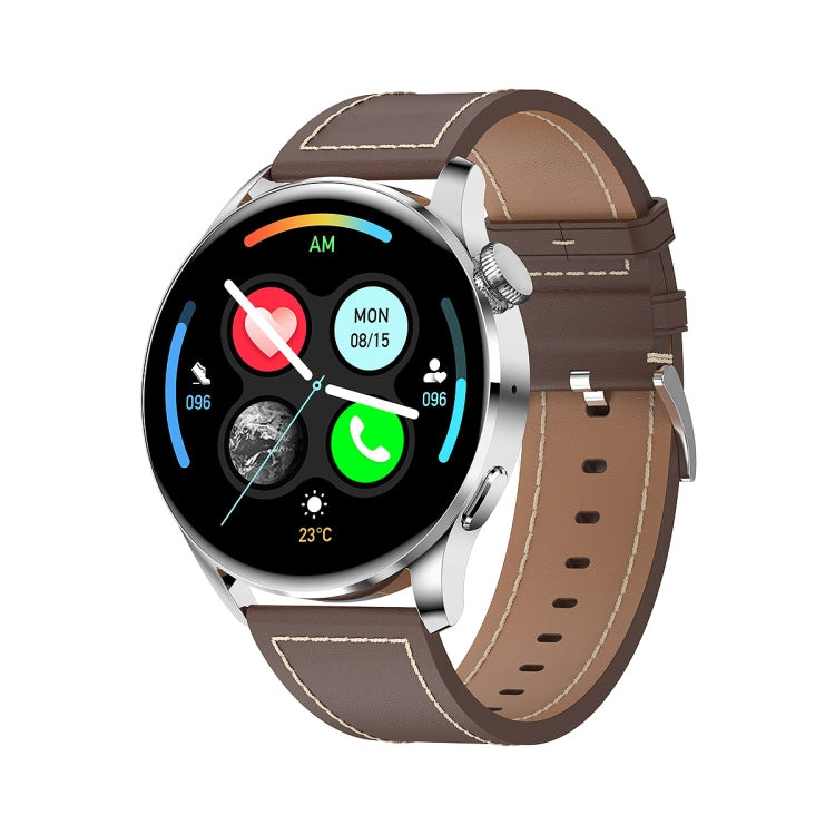 GW69 Smart Watch, Support BT Call / Heart Rate / Blood Pressure / Blood Oxygen(Sliver + Leather Strap Brown) - Smart Wear by buy2fix | Online Shopping UK | buy2fix