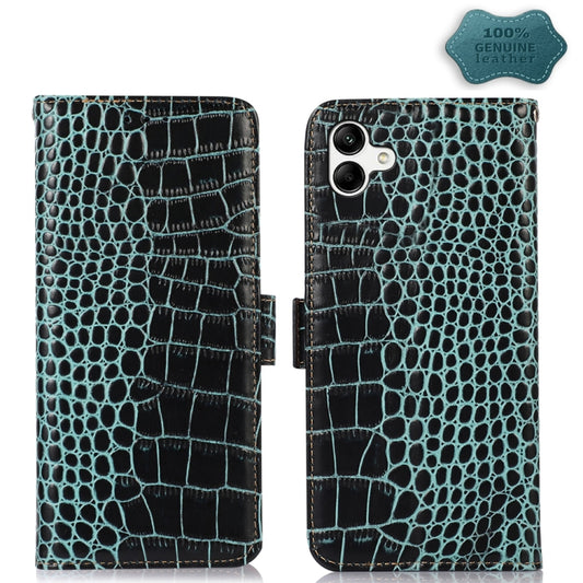 For Samsung Galaxy A04 4G Crocodile Top Layer Cowhide Leather Phone Case(Green) - Galaxy Phone Cases by buy2fix | Online Shopping UK | buy2fix