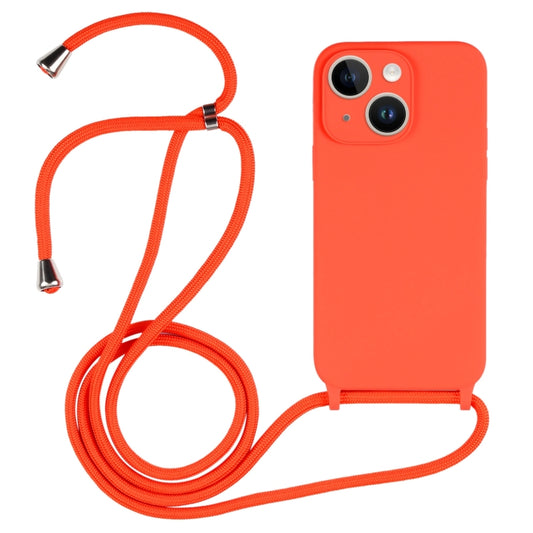 For iPhone 14 Plus Crossbody Lanyard Liquid Silicone Case(Orange) - iPhone 14 Plus Cases by buy2fix | Online Shopping UK | buy2fix