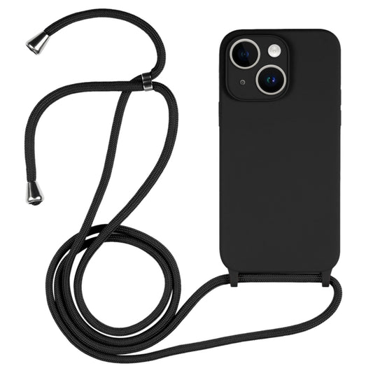 For iPhone 14 Plus Crossbody Lanyard Liquid Silicone Case(Black) - iPhone 14 Plus Cases by buy2fix | Online Shopping UK | buy2fix