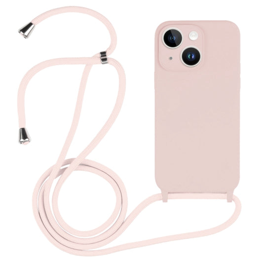 For iPhone 14 Plus Crossbody Lanyard Liquid Silicone Case(Sand Pink) - iPhone 14 Plus Cases by buy2fix | Online Shopping UK | buy2fix