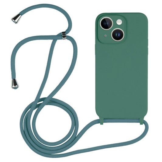 For iPhone 14 Plus Crossbody Lanyard Liquid Silicone Case(Emerald Green) - iPhone 14 Plus Cases by buy2fix | Online Shopping UK | buy2fix
