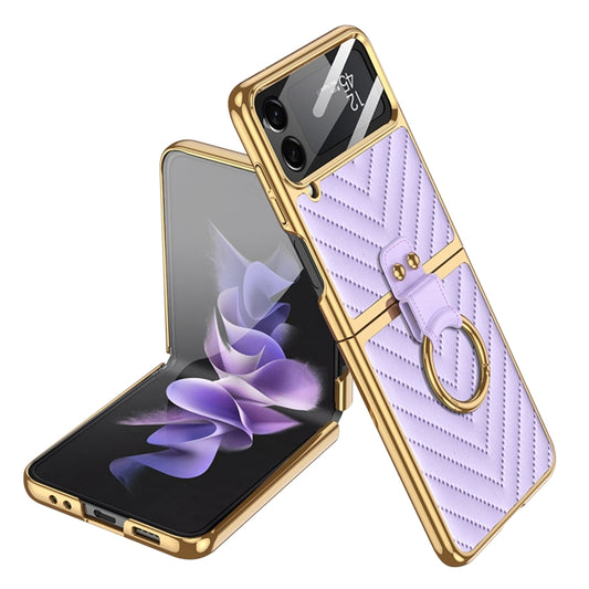 For Samsung Galaxy Z Flip4 GKK Integrated Plating Vegan Leather Phone Case with Ring(Purple) - Samsung Accessories by GKK | Online Shopping UK | buy2fix