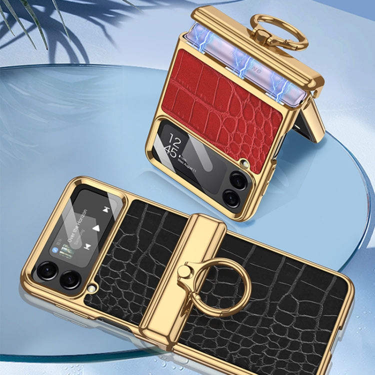 For Samsung Galaxy Z Flip4 GKK Integrated Plating + Leather Flip Phone Case(Crocodile Green) - Galaxy Z Flip4 5G Cases by GKK | Online Shopping UK | buy2fix