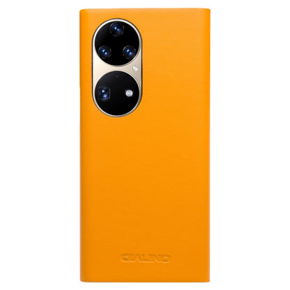 For Huawei P50 QIALINO Magnetic Side Window View Genuine Leather Smart Phone Case(Orange) - Huawei Cases by QIALINO | Online Shopping UK | buy2fix