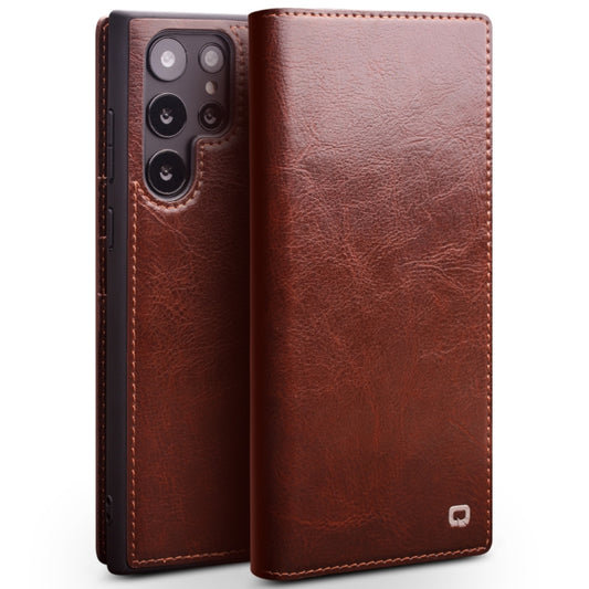 For Samsung Galaxy S22 Ultra 5G QIALINO Genuine Leather Phone Case(Brown) - Galaxy S22+ 5G Cases by QIALINO | Online Shopping UK | buy2fix