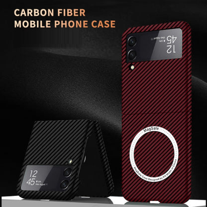 For Samsung Galaxy Z Flip4 5G Carbon Fiber Texture MagSafe Magnetic Phone Case(Black Red) - Galaxy Z Flip4 5G Cases by buy2fix | Online Shopping UK | buy2fix