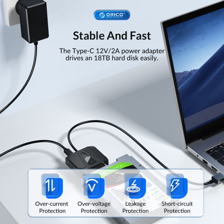 ORICO UTS1 USB 3.0 2.5-inch SATA HDD Adapter with 12V 2A Power Adapter, Cable Length:0.3m(EU Plug) - USB to IDE / SATA by ORICO | Online Shopping UK | buy2fix