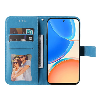 For Honor X8 5G / X6 7-petal Flowers Embossing Leather Phone Case(Blue) - Honor Cases by buy2fix | Online Shopping UK | buy2fix