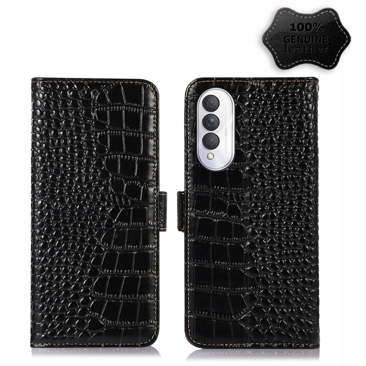 For Honor X20 SE Crocodile Top Layer Cowhide Leather Phone Case(Black) - Honor Cases by buy2fix | Online Shopping UK | buy2fix