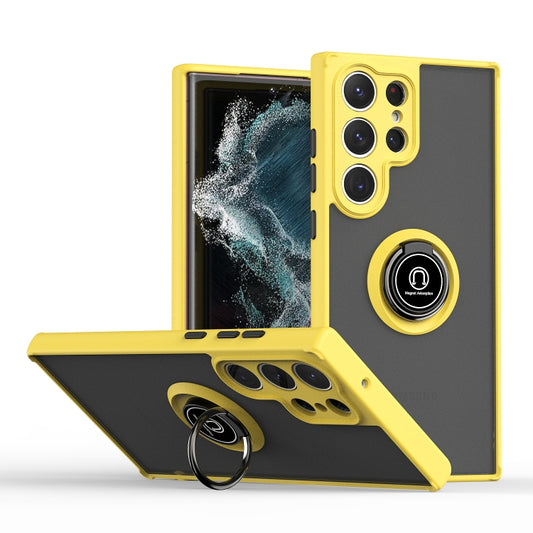 For Samsung Galaxy S23 Ultra 5G Q Shadow I Ring Holder PC and TPU Hybrid Phone Case(Yellow) - Galaxy S23 Ultra 5G Cases by buy2fix | Online Shopping UK | buy2fix