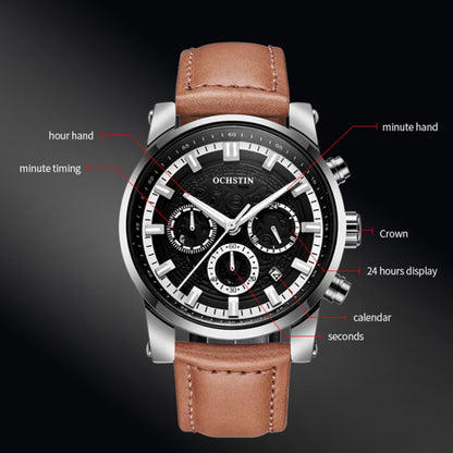 Ochstin 5111B Multifunctional Business Waterproof Luminous Leather Strap Quartz Watch(Rose Gold+Green) - Leather Strap Watches by OCHSTIN | Online Shopping UK | buy2fix