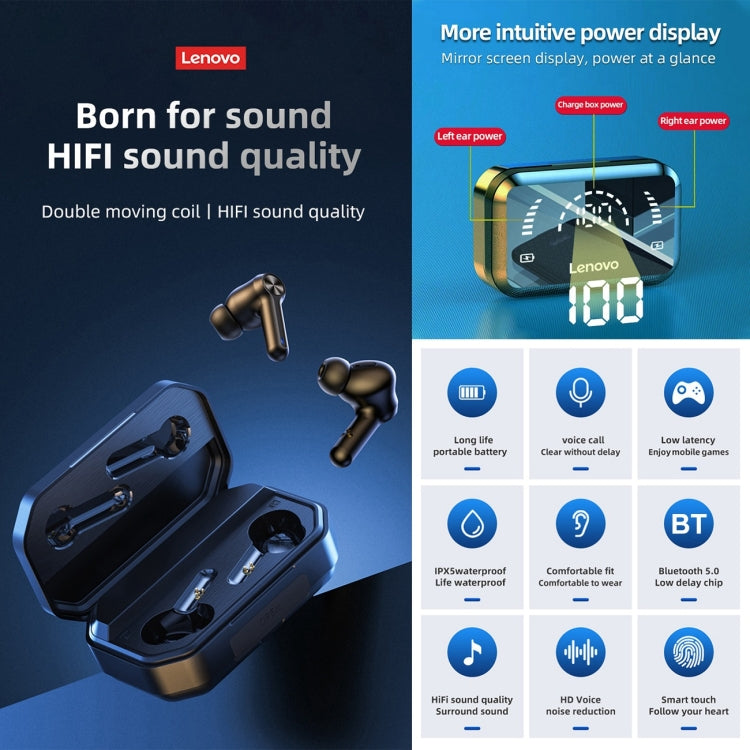 Lenovo LP3 Pro TWS Wireless Bluetooth 5.0 LED Power Display Sport Noise Reduction Earphone(Black) - TWS Earphone by Lenovo | Online Shopping UK | buy2fix