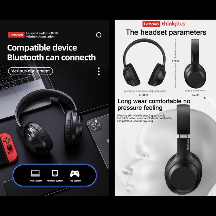Lenovo TH10 Wireless Bluetooth Gaming Bass Music Sports Noise-cancelling Headphone(Black) - Apple Accessories by Lenovo | Online Shopping UK | buy2fix