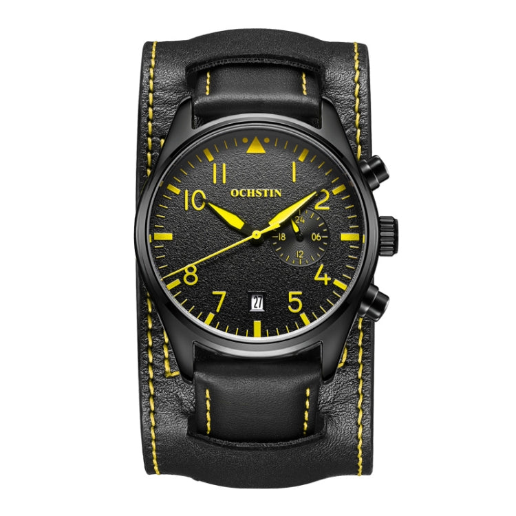 Ochstin 7228 Multifunctional Business Leather Wrist Wrist Waterproof Quartz Watch(Black+Yellow) - Leather Strap Watches by OCHSTIN | Online Shopping UK | buy2fix