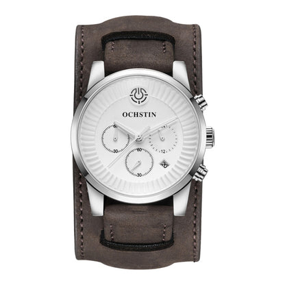 Ochstin 7232 Multifunctional Business Leather Wrist Wrist Waterproof Quartz Watch(Silver+Dark Brown) - Leather Strap Watches by OCHSTIN | Online Shopping UK | buy2fix