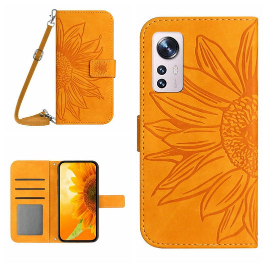 For Xiaomi 12 / 12X Skin Feel Sun Flower Pattern Flip Leather Phone Case with Lanyard(Yellow) - 12 Cases by buy2fix | Online Shopping UK | buy2fix