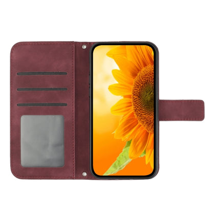 For TCL 30 SE/30E/306/305 Skin Feel Sun Flower Pattern Flip Leather Phone Case with Lanyard(Wine Red) - More Brand by buy2fix | Online Shopping UK | buy2fix