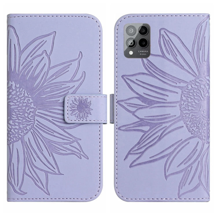 For T-Mobile Revvl 6 Pro 5G Skin Feel Sun Flower Pattern Flip Leather Phone Case with Lanyard(Purple) - More Brand by buy2fix | Online Shopping UK | buy2fix