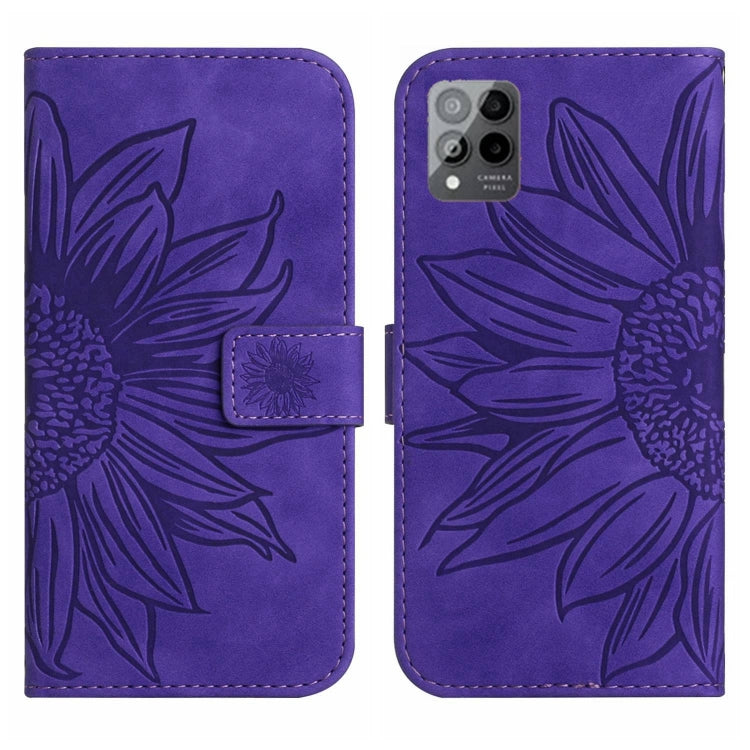 For T-Mobile Revvl 6 Pro 5G Skin Feel Sun Flower Pattern Flip Leather Phone Case with Lanyard(Dark Purple) - More Brand by buy2fix | Online Shopping UK | buy2fix
