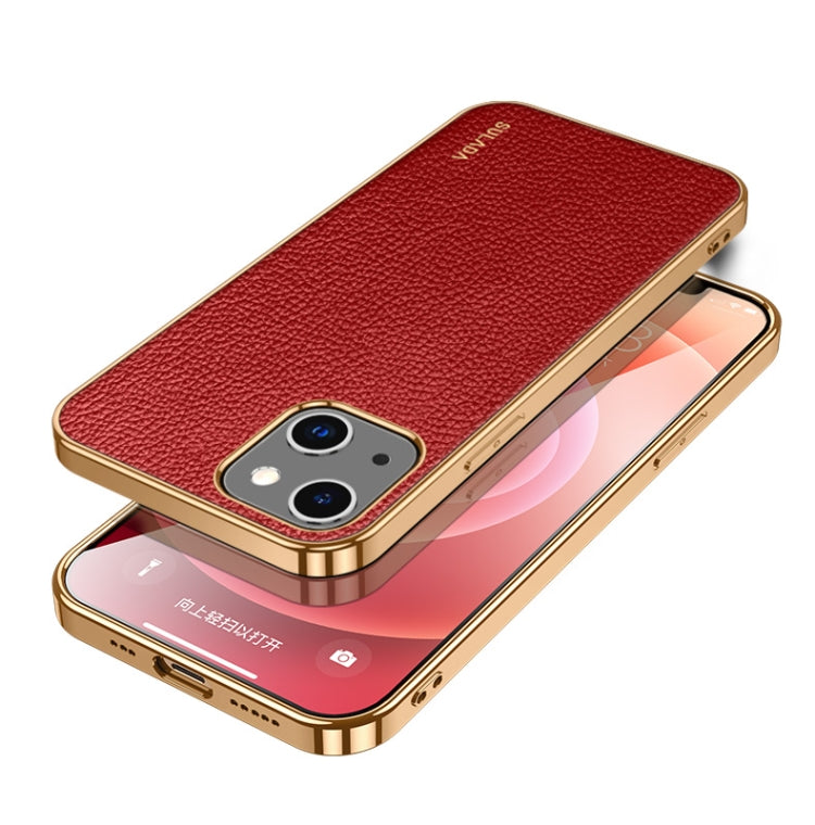 For iPhone 14 Plus SULADA Shockproof TPU + Handmade Leather Phone Case(Red) - iPhone 14 Plus Cases by SULADA | Online Shopping UK | buy2fix