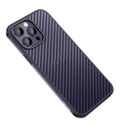 For iPhone 14 Pro SULADA Carbon Fiber Textured Shockproof Metal + TPU Frame Case(Dark Purple) - iPhone 14 Pro Cases by SULADA | Online Shopping UK | buy2fix