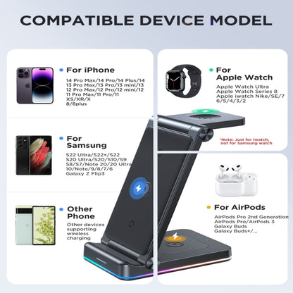 JOYROOM JR-WQN01 15W 3 in 1 Foldable Wireless Charger(Black) - Apple Accessories by JOYROOM | Online Shopping UK | buy2fix