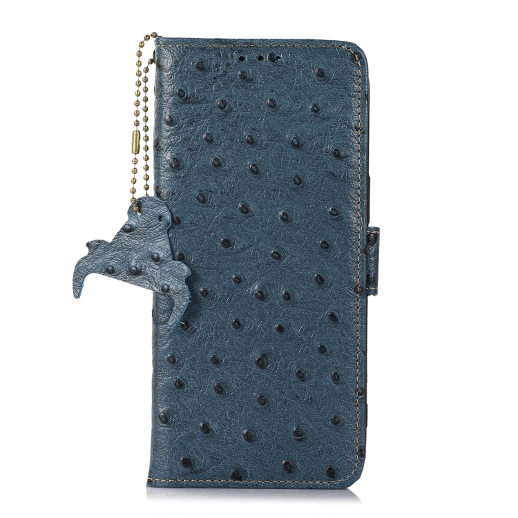 For Samsung Galaxy S22 Ultra 5G Ostrich Pattern Genuine Leather RFID Phone Case(Blue) - Galaxy S22 Ultra 5G Cases by buy2fix | Online Shopping UK | buy2fix
