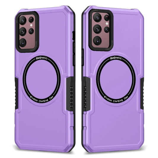 For Samsung Galaxy S22 Ultra 5G MagSafe Shockproof Armor Phone Case(Purple) - Galaxy S22 Ultra 5G Cases by buy2fix | Online Shopping UK | buy2fix