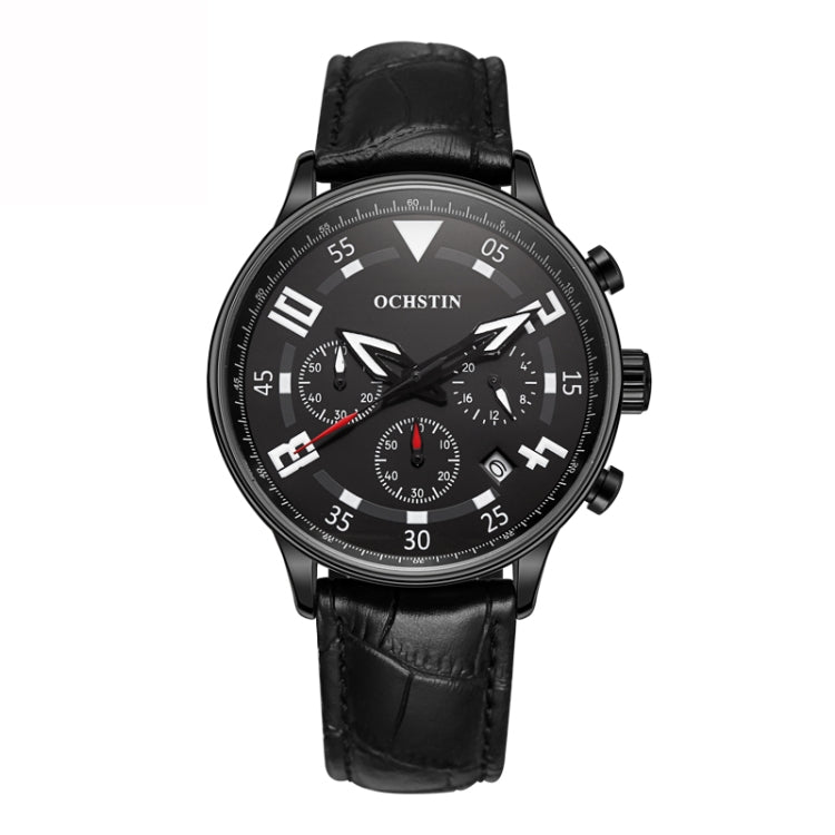 Ochstin 6050B Multifunctional Quartz Men Leather Watch(Black+Black+Black) - Leather Strap Watches by OCHSTIN | Online Shopping UK | buy2fix