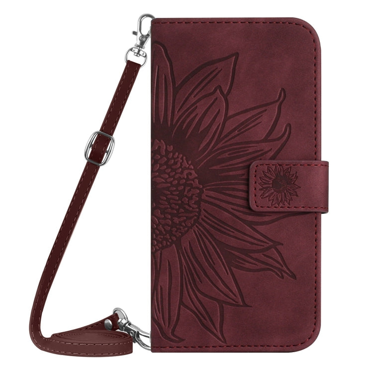 For Xiaomi Redmi Note 12 Pro 5G China Skin Feel Sun Flower Pattern Flip Leather Phone Case with Lanyard(Wine Red) - Note 12 Pro Cases by buy2fix | Online Shopping UK | buy2fix