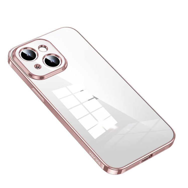 For iPhone 14 SULADA Shine Through Series Plating TPU Transparent Phone Protective Case(Pink) - iPhone 14 Cases by SULADA | Online Shopping UK | buy2fix