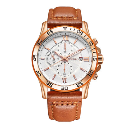 OCHSTIN 6068A Multifunctional Quartz Waterproof Luminous Men Watch(Rose Gold+Brown) - Leather Strap Watches by OCHSTIN | Online Shopping UK | buy2fix