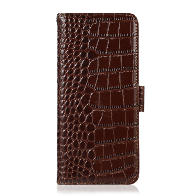 For Motorola Moto G72 Magnetic Crocodile Texture Genuine Leather RFID Phone Case(Brown) - Motorola Cases by buy2fix | Online Shopping UK | buy2fix